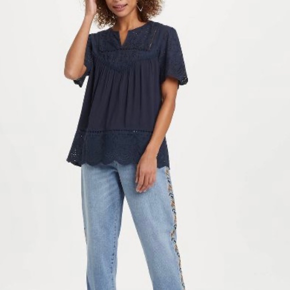 New Knox Rose top short sleeve eyelet peasant cotton black - Picture 6 of 16